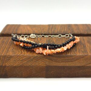 8 Inch 925 Sterling Silver Strands Of Shell And Stone Bracelet